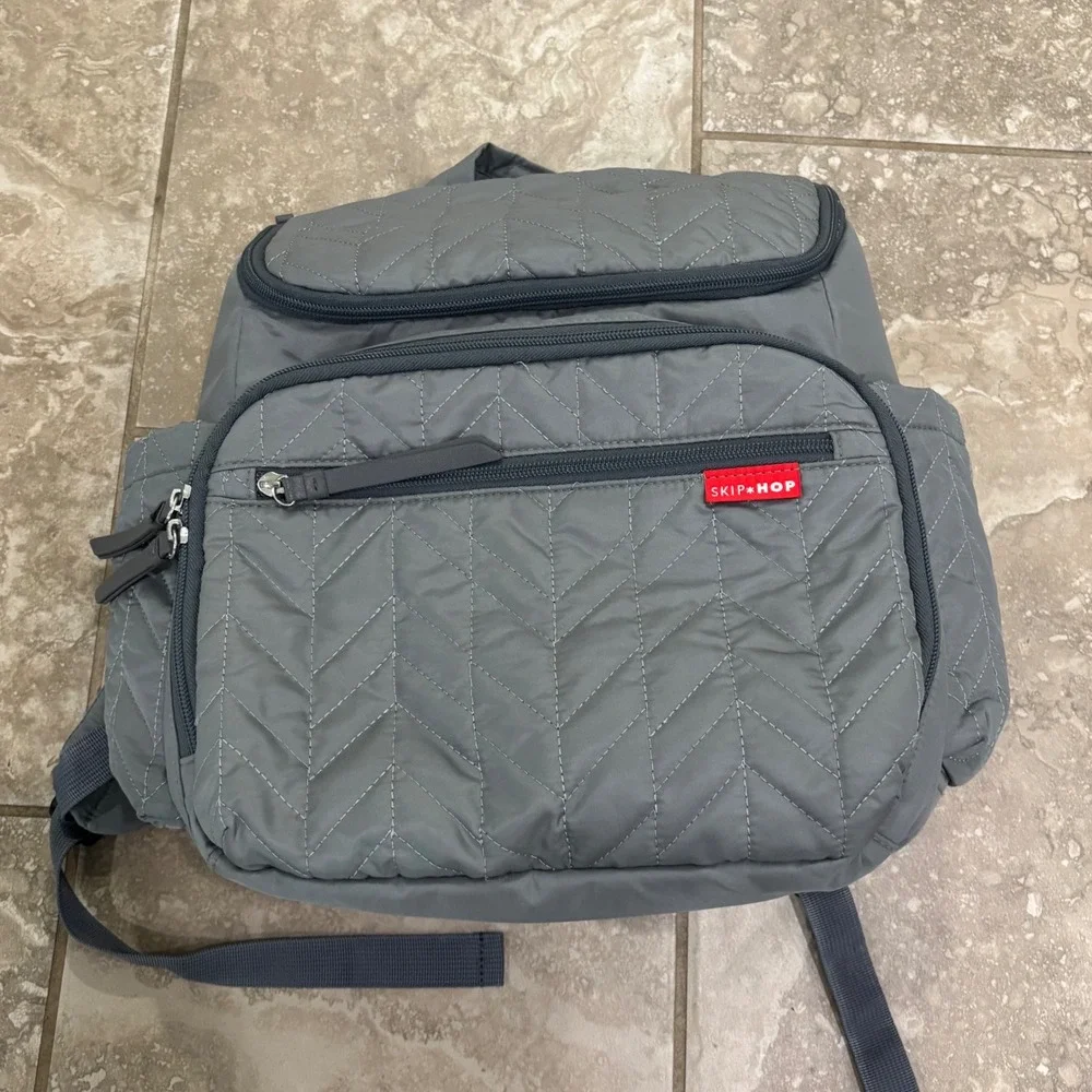 Skip Hop Forma Diaper Bag Backpack Grey Quilted Chevron Diaper Bag